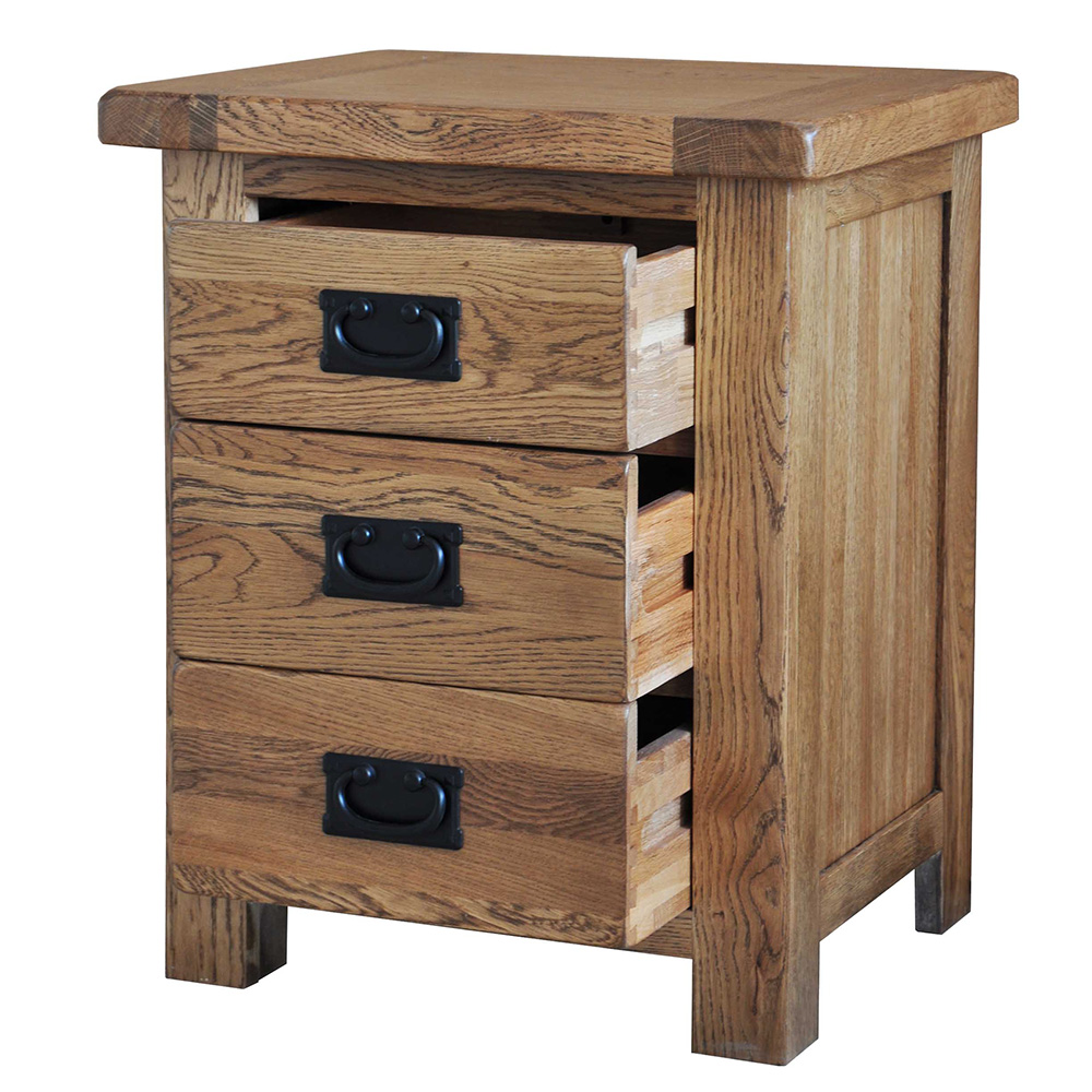 'Country Oak' Bedside Table (3 Drawers) - Realwoods
